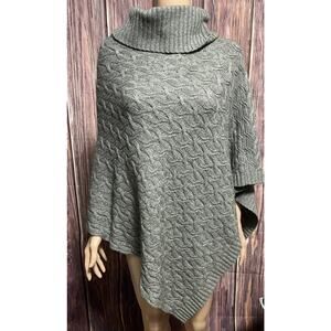 Kinross Cashmere Blend Sweater Poncho Gray Cable Knit Turtleneck OSFA Pullover